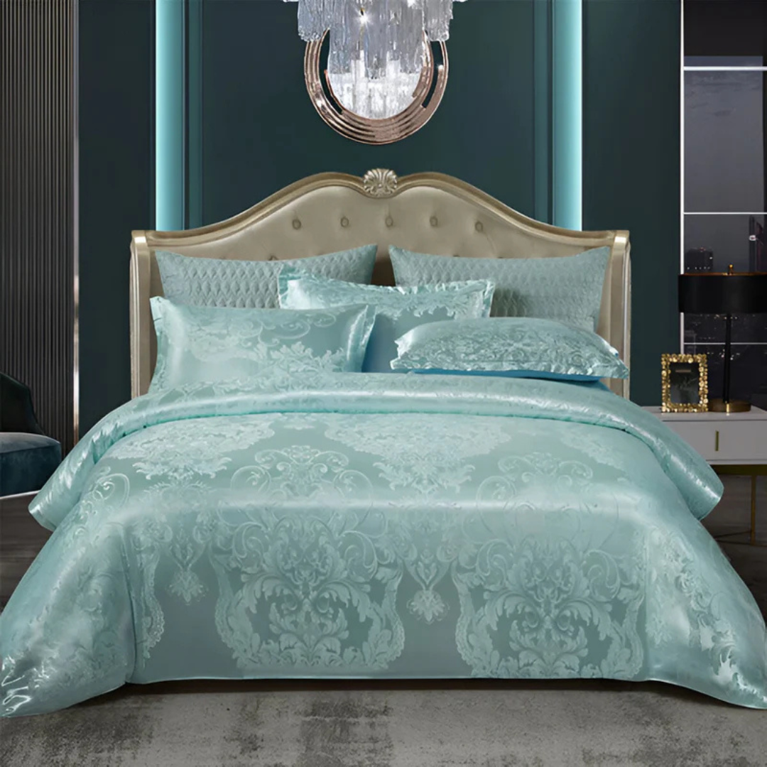 Parure de lit satin de luxe – Housse de couette élégante avec motif jacquard
