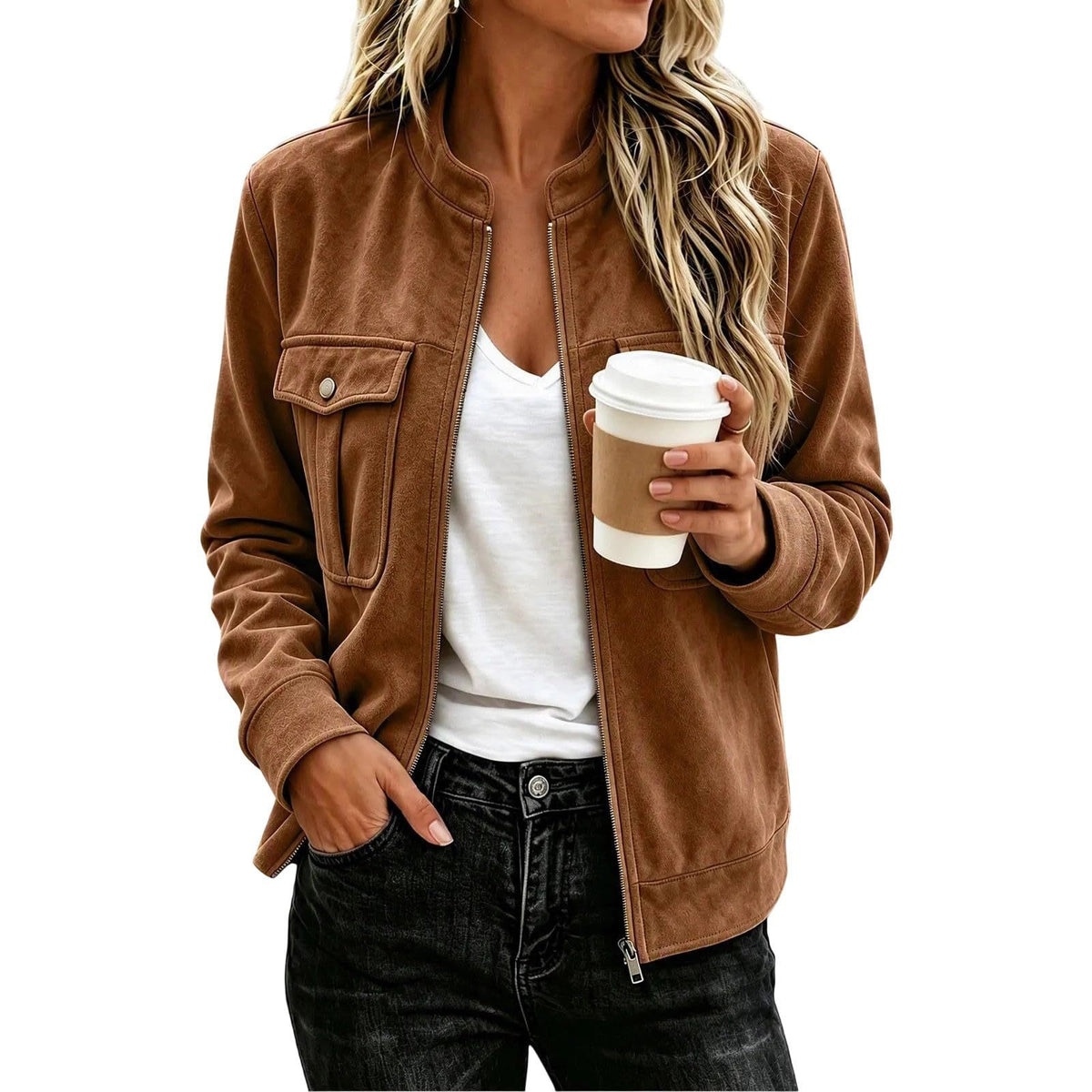 Veste femme effet suédine zippée - Casual et élégante
