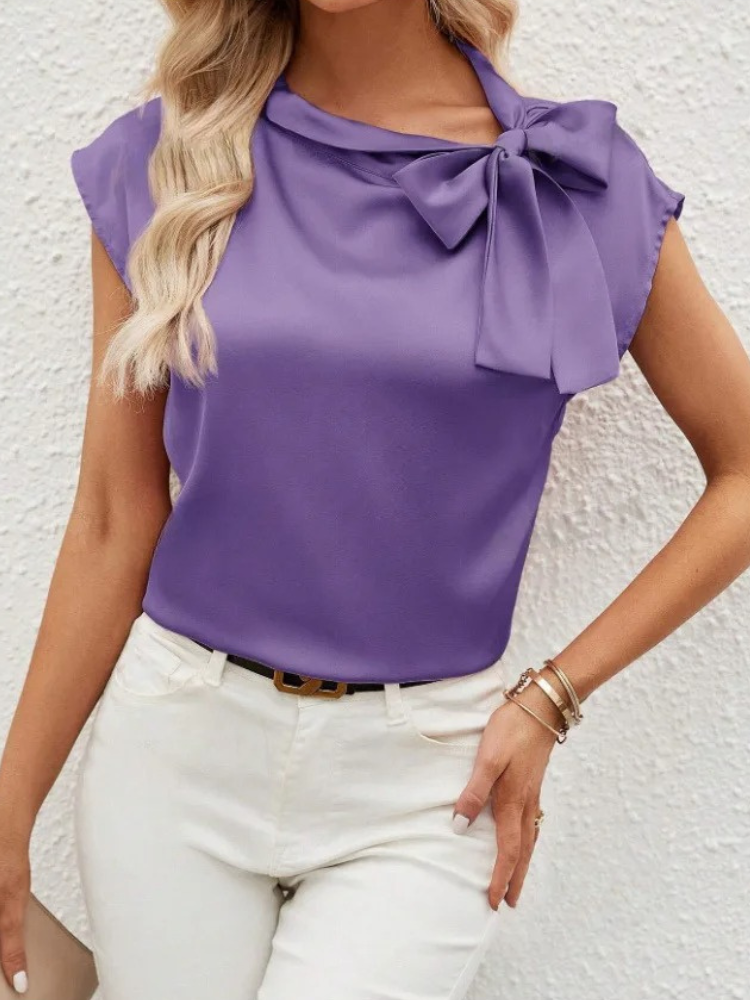 Blouse en satin pour femme avec nœud