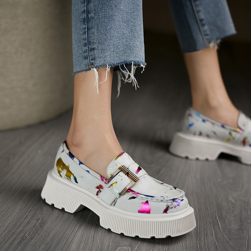 Chaussures à plateforme en cuir ajouré avec boucle – Polyvalentes Légères Respirantes Printemps Automne