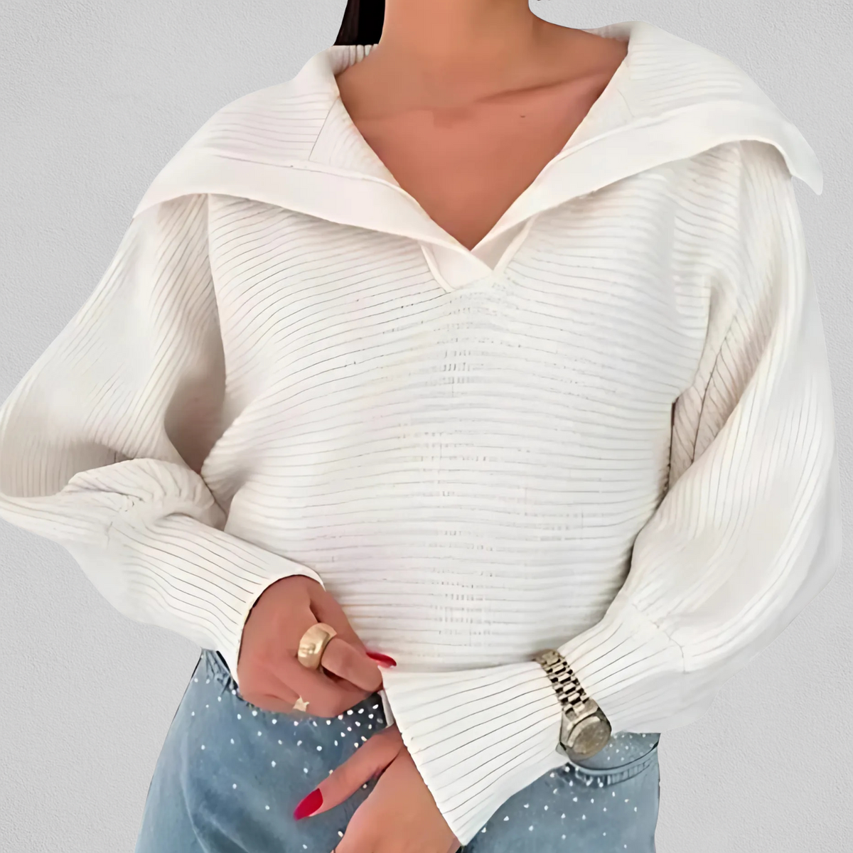 Women's loose-fit V-neck sweater - Soft and easy to wear