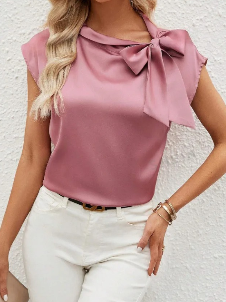 Blouse en satin pour femme avec nœud