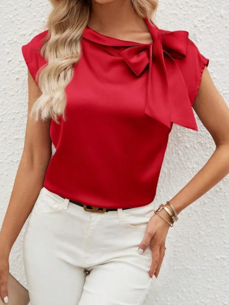Blouse en satin pour femme avec nœud