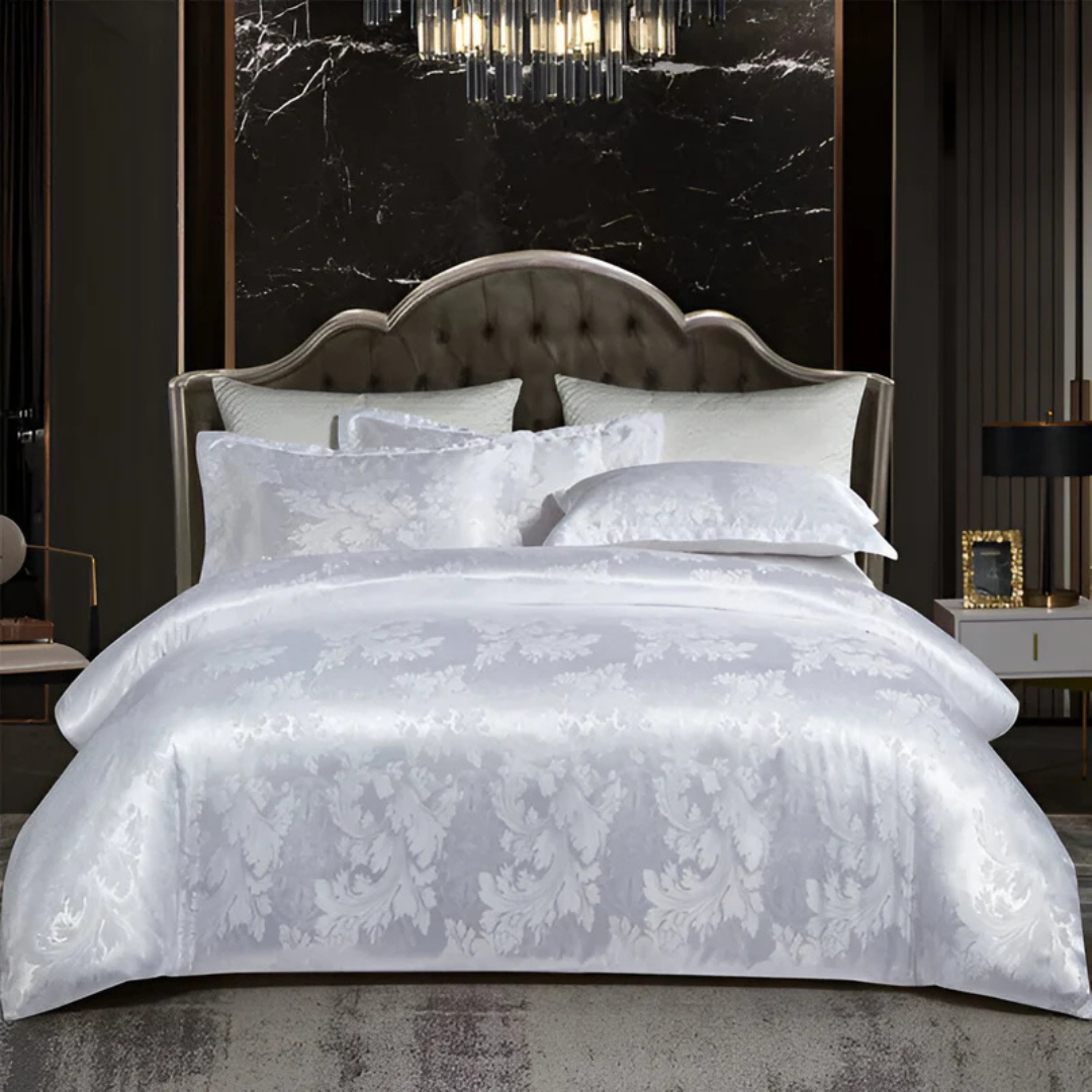 Parure de lit satin de luxe – Housse de couette élégante avec motif jacquard