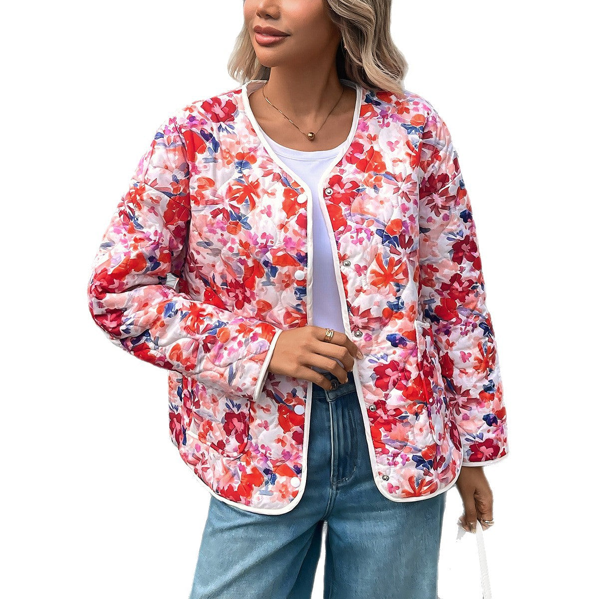 Camicia da donna stampata con bottoni, tasche e taglio casual