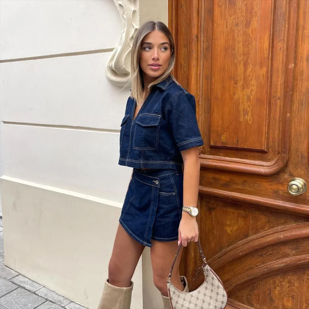 Ensemble en Jean Femme Haut avec Jupe-Short