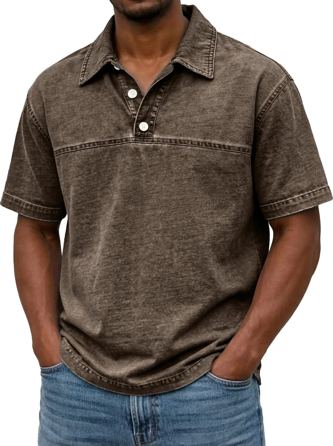 Polo pour hommes élégant couleur unie vintage – Haut à manches courtes