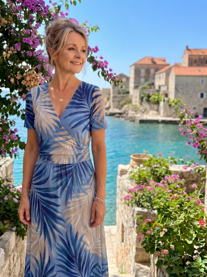 Robe midi fleurie femme col V manches courtes - Fluide et estivale