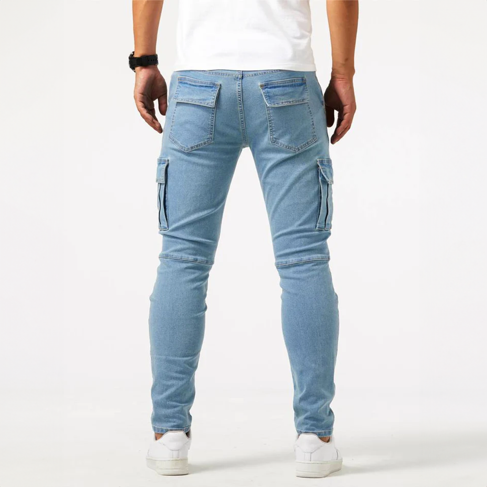 Jean cargo extensible pour hommes – Pantalon décontracté ajusté en denim