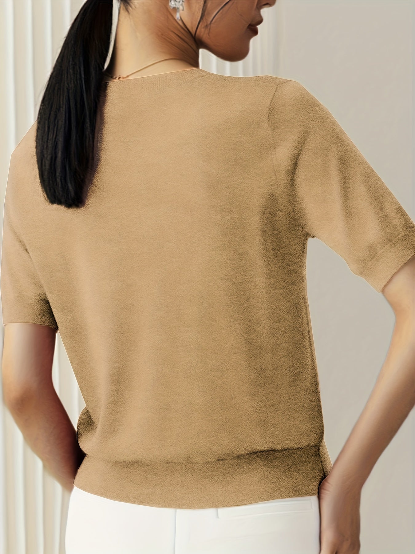 Haut en tricot classique à manches courtes pour femme
