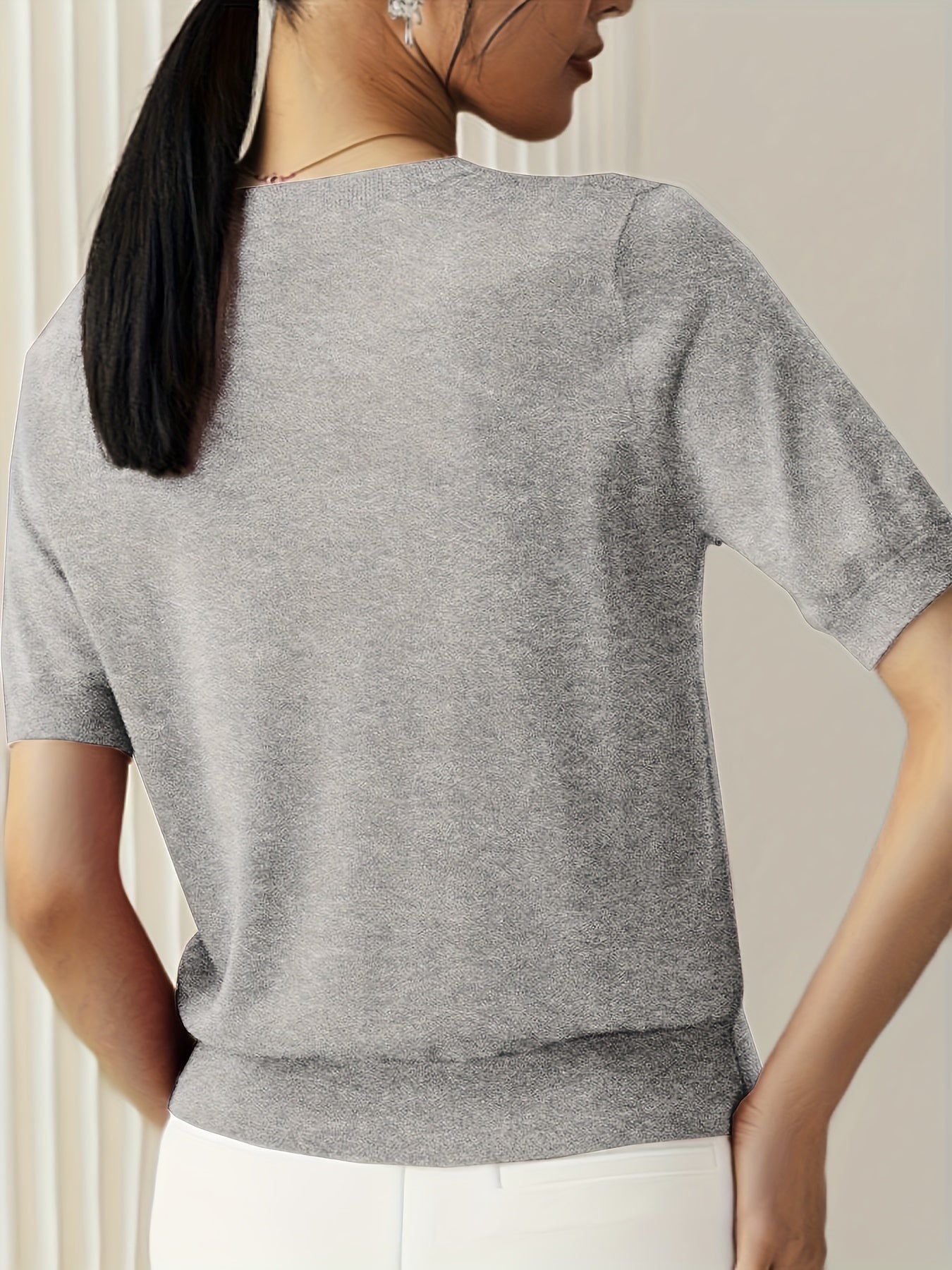 Haut en tricot classique à manches courtes pour femme
