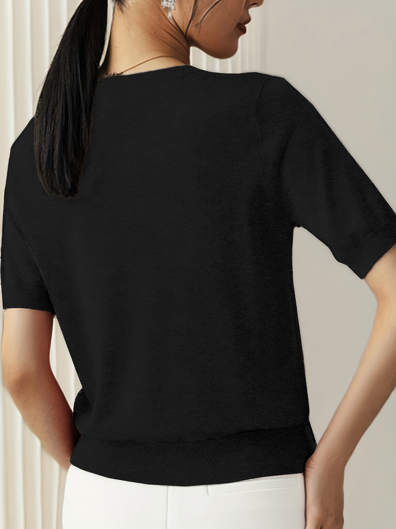Haut en tricot classique à manches courtes pour femme