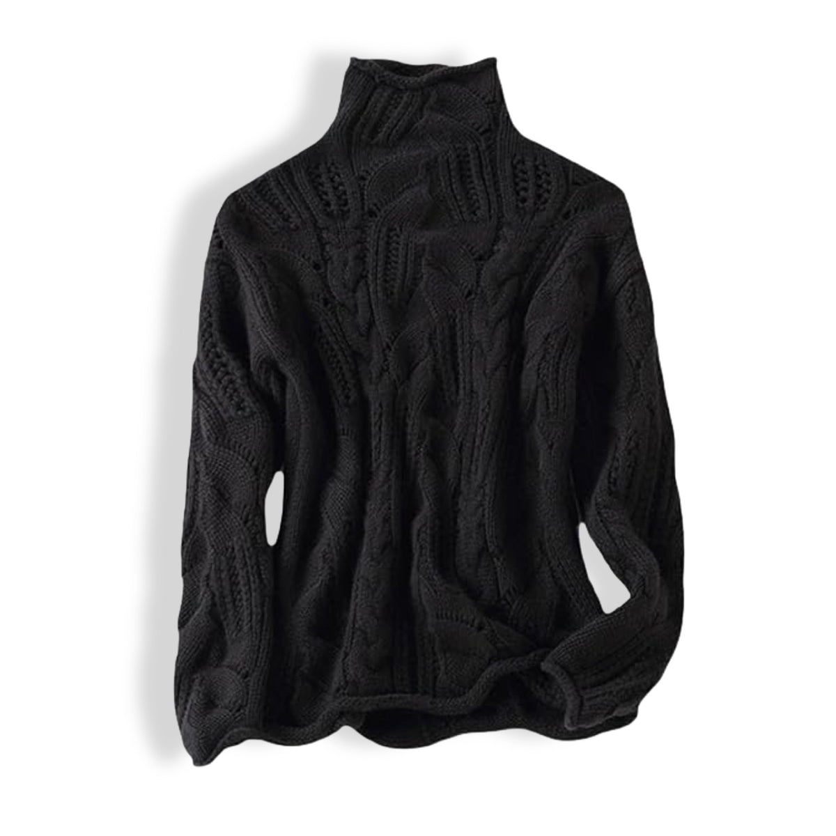 Pull Femme en Maille Torsadée à Col Montant – Pull à Manches Longues
