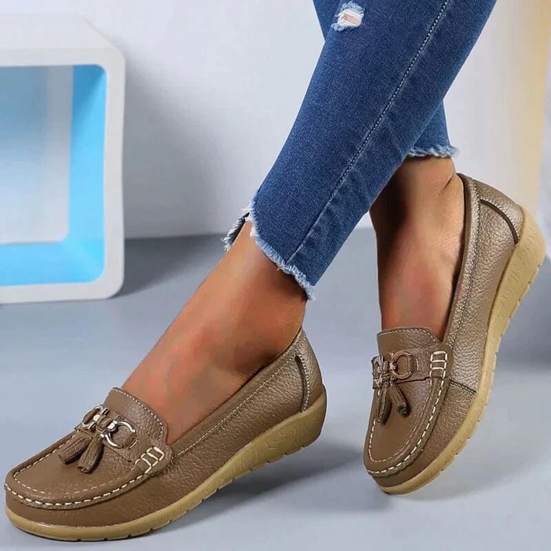 Mocassins femme confort – Chaussures plates souples avec nœud et frange