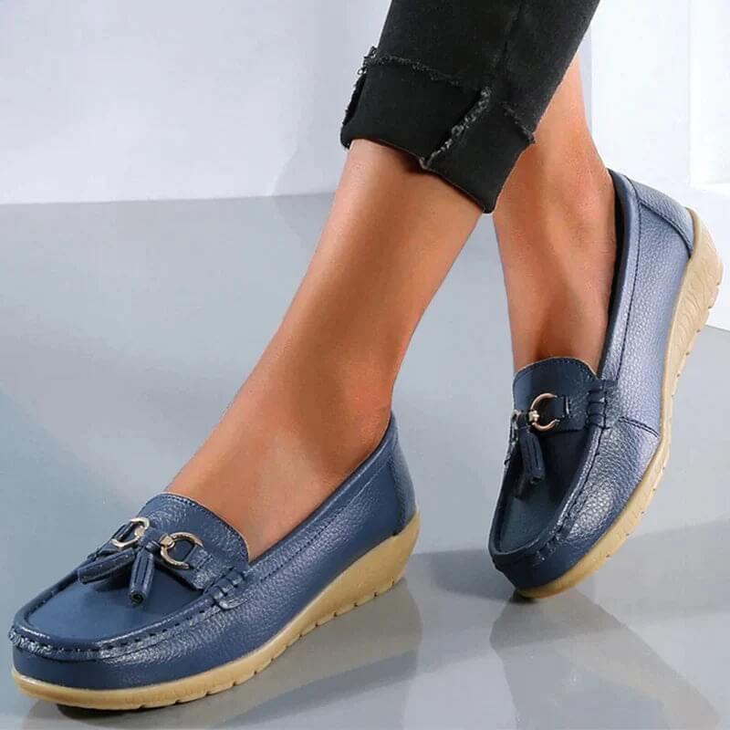Mocassins femme confort – Chaussures plates souples avec nœud et frange