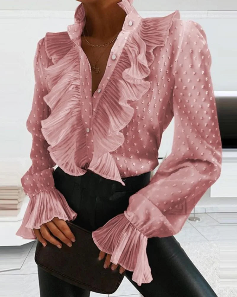 Femmes élégante à volants et boutons soirée bureau Blouse – Stylée, Flatteuse