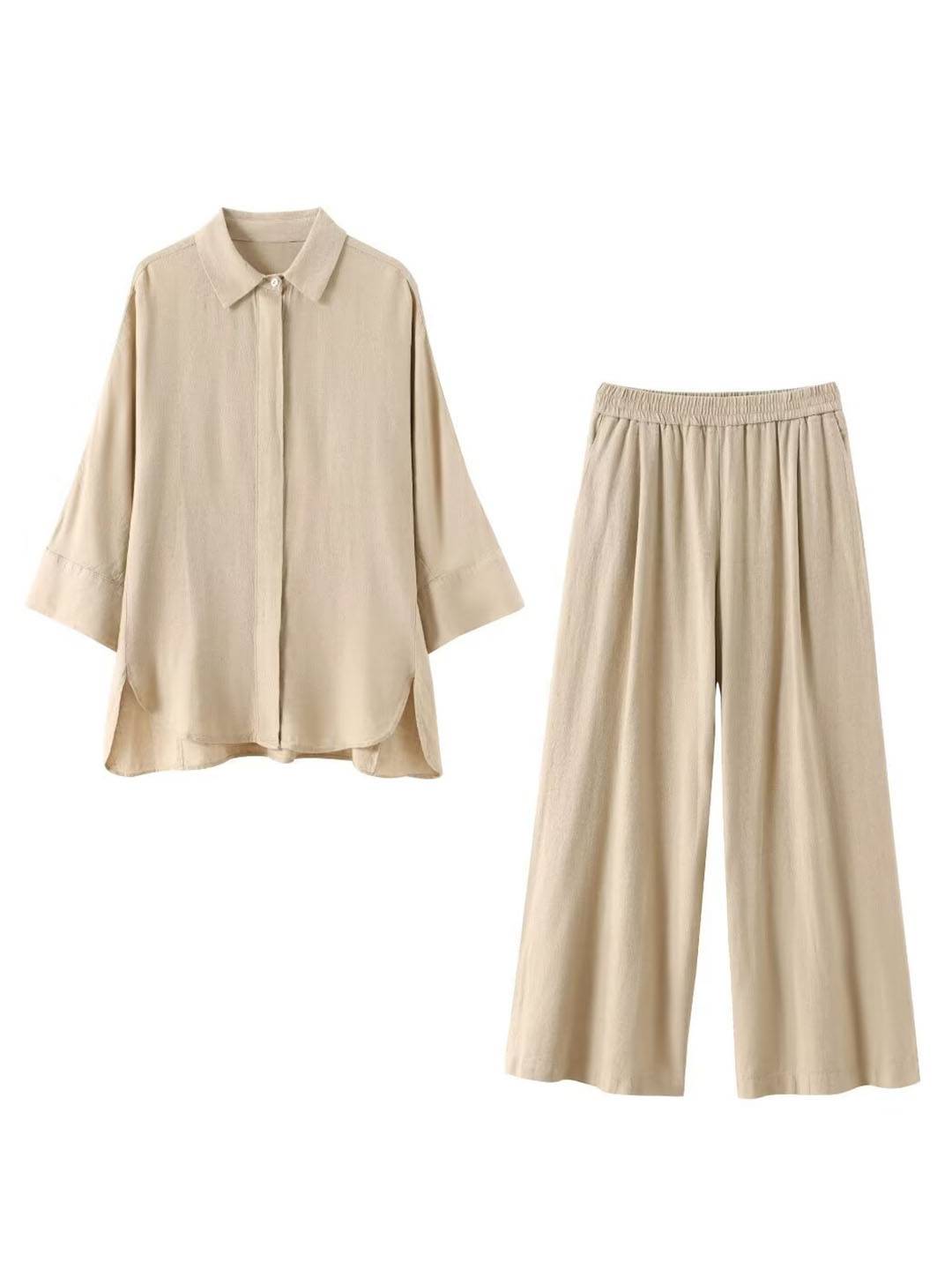 Ensemble chemise ample et pantalon large en matière légère