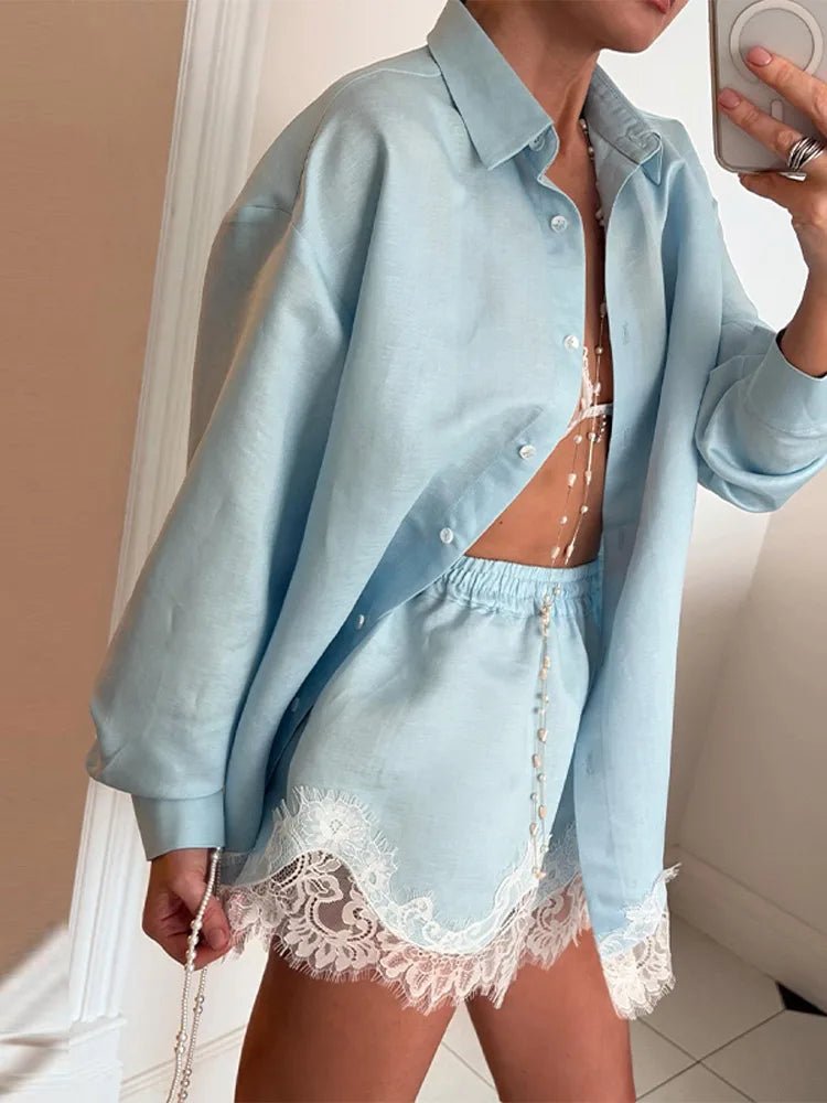 Women's beach set blouse and shorts - Light and refined