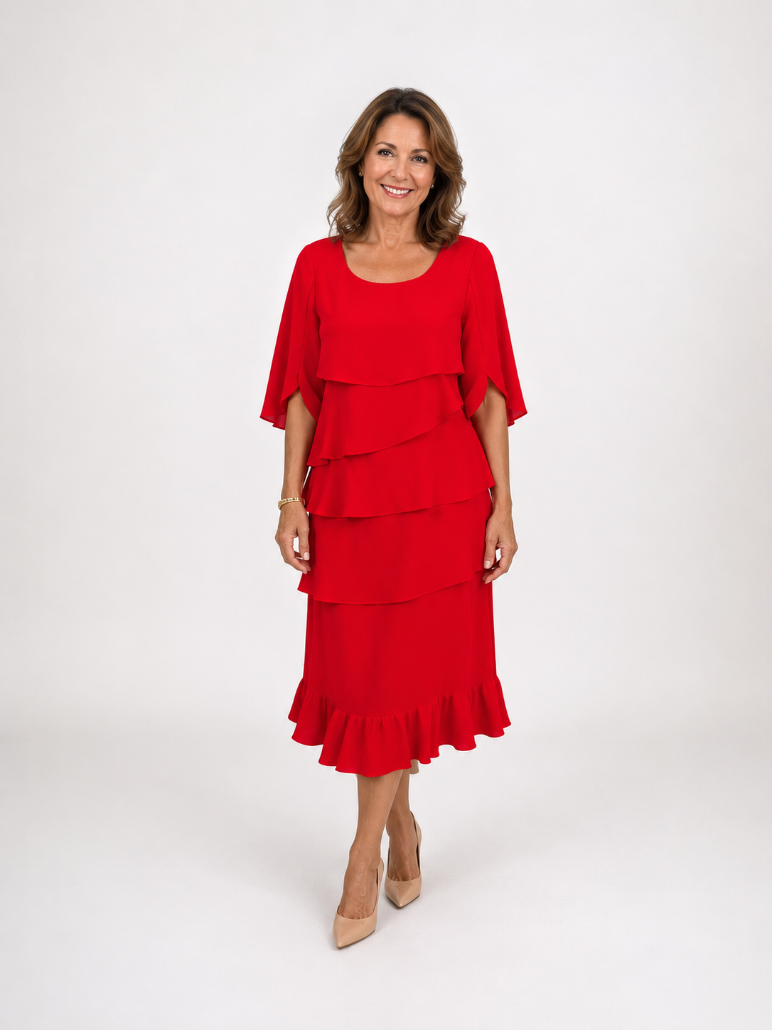 Women's midi dress with ruffles - Elegant and timeless