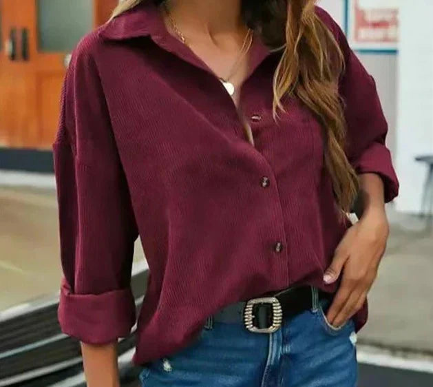 Chemise Tendance en Velours Côtelé Femme – Style Boutonné Élégant