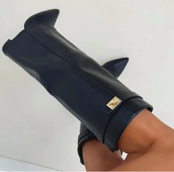 Bottes hautes femme à talons – Design élégant avec détail doré