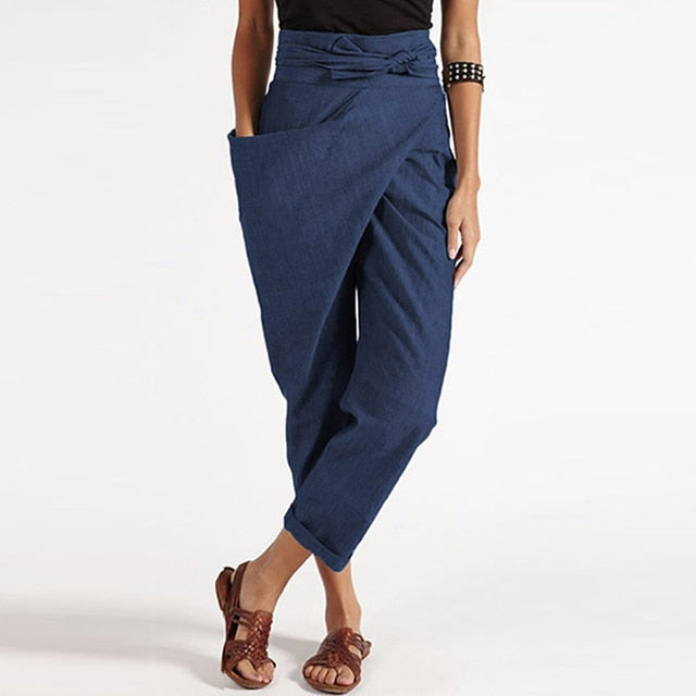 Femmes Pantalon Cropped Ceinturé Élégant – Polyvalent, Chic, Confortable