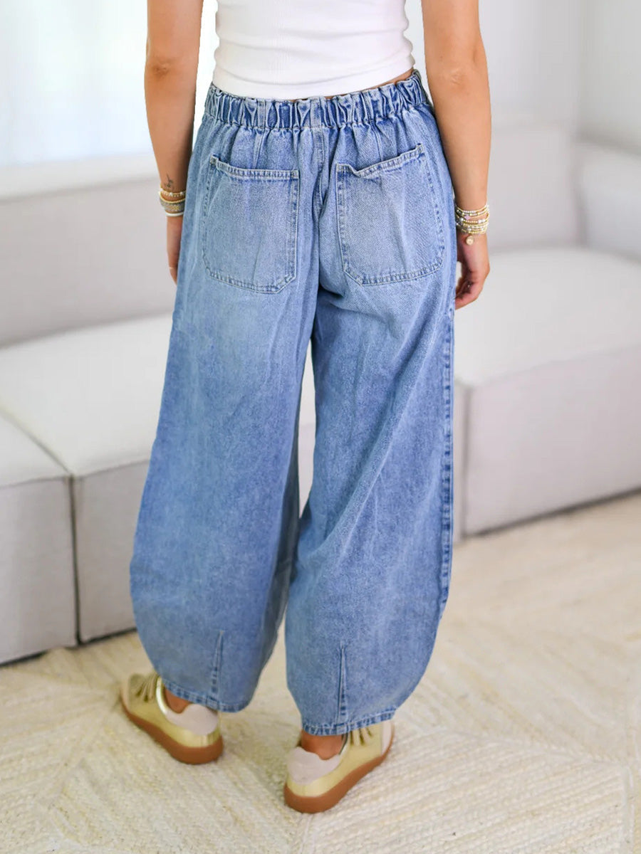 Jean Femme Large à Cordon – Pantalon Denim Décontracté Confortable