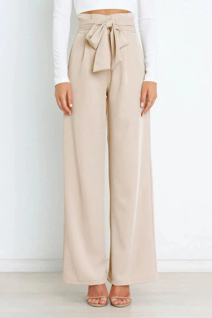 Pantalon large taille haute avec ceinture ruban pour femme