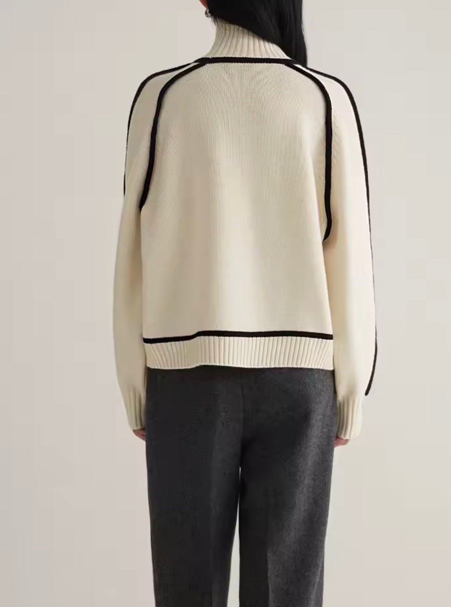Pull à Col Roulé Chaud pour Femme - Design Color-Block, Pull Décontracté pour l’Automne et l’Hiver