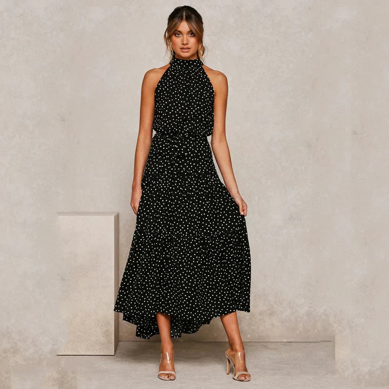 Robe bohème longue sans manches à col montant – Parfaite pour vos escapades d'été