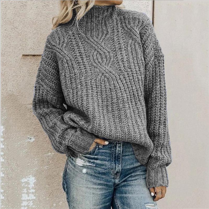 Pull Col Roulé Confortable pour Femme – Tricot Épais à Coupe Décontractée