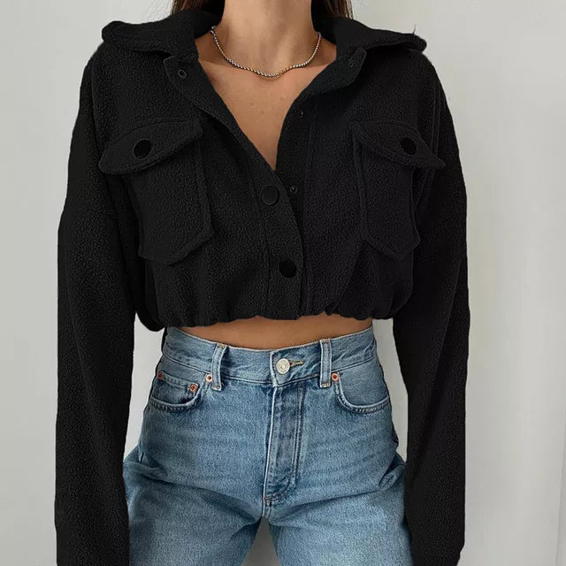 Casual Short Winter Jacket for Women with Button Closure