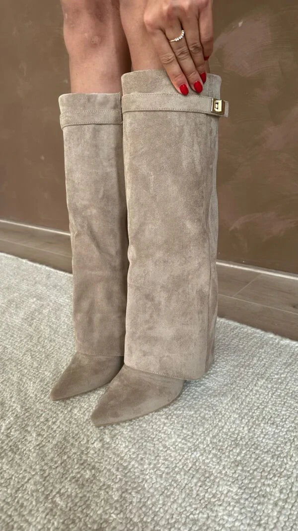 Bottes hautes femme à talons – Design élégant avec détail doré