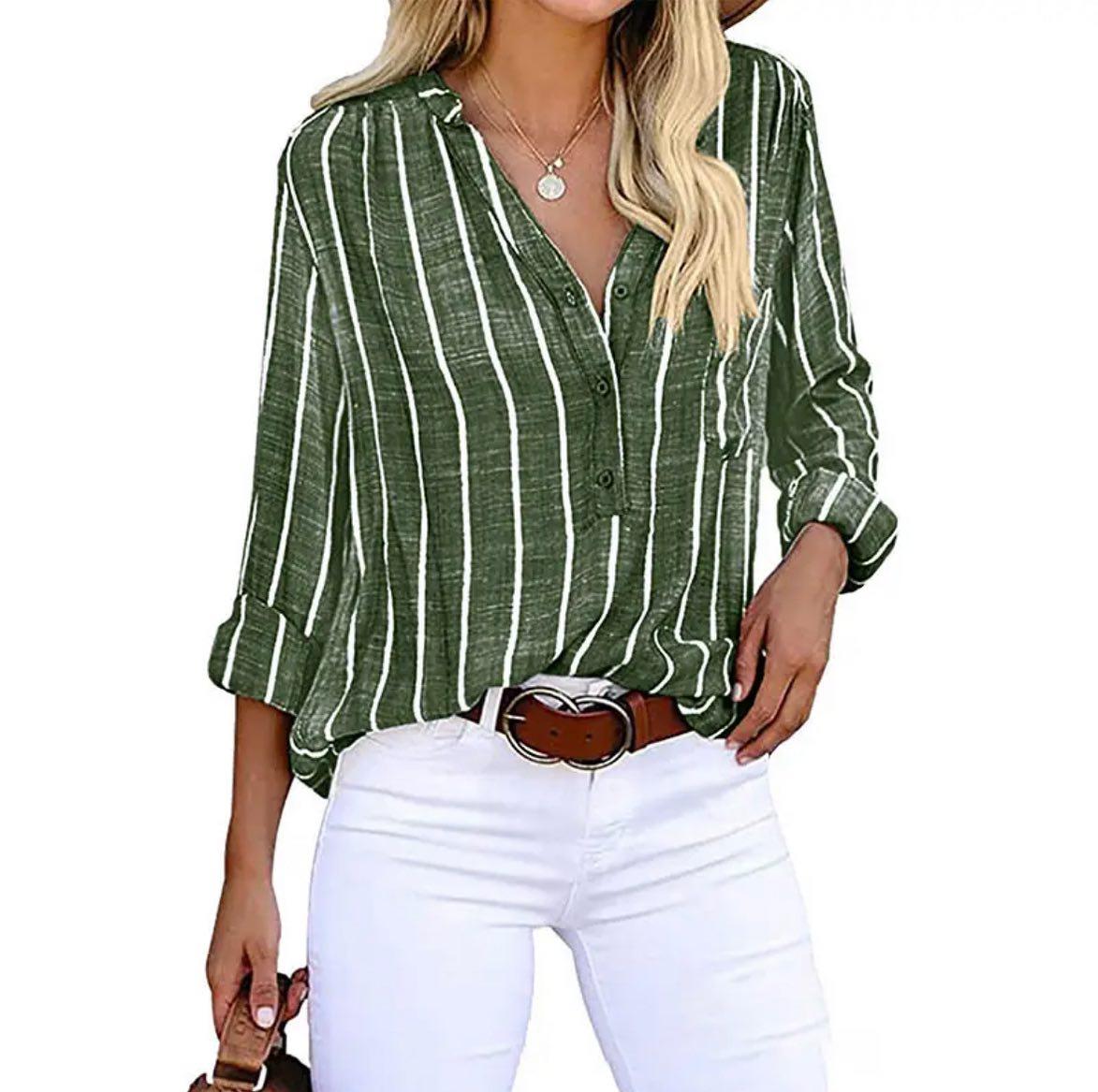 Chemise Femme Rayée Rouge Coupe Ample À Boutons Et Manches Réglables