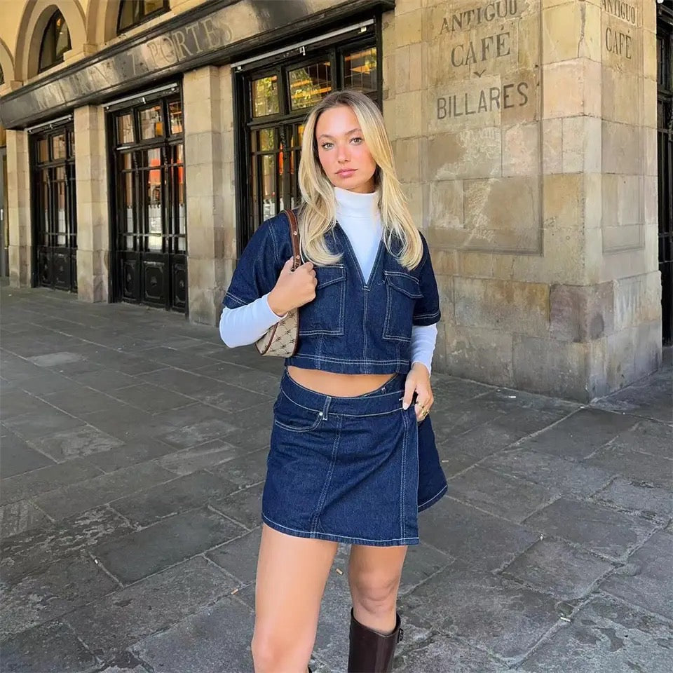 Ensemble en Jean Femme Haut avec Jupe-Short