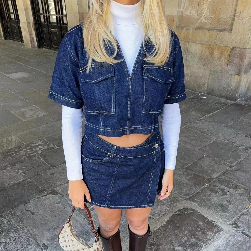 Ensemble en Jean Femme Haut avec Jupe-Short