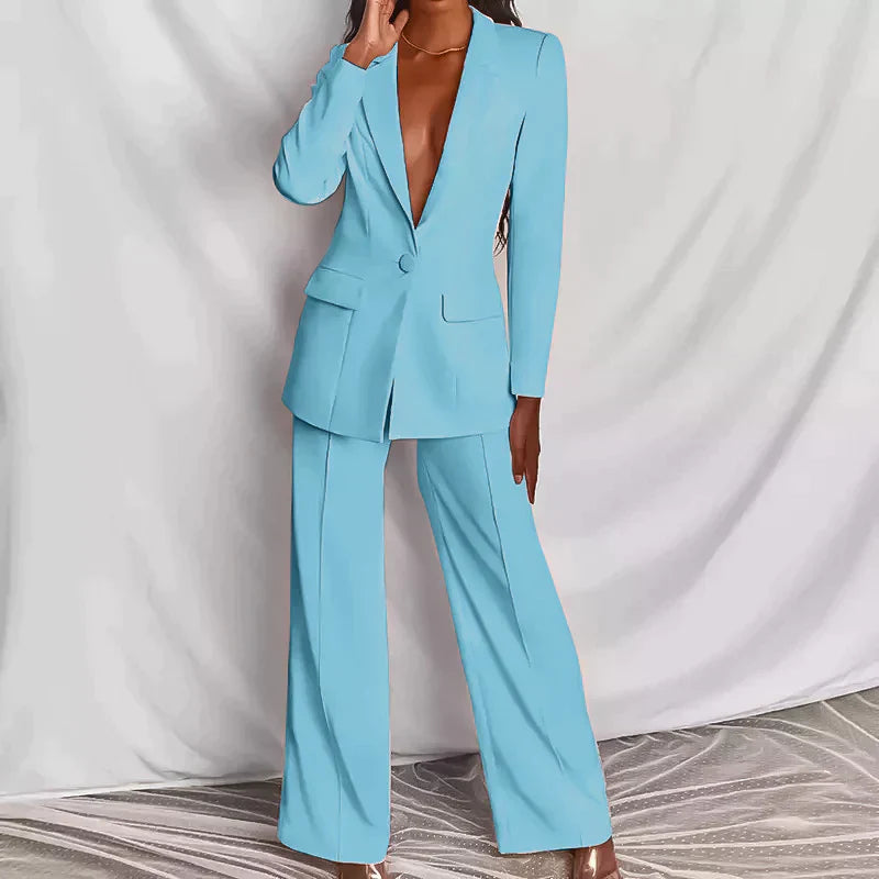 Ensemble tailleur professionnel femme élégant – Blazer et pantalon taille haute pour bureau, affaires et occasions formelles