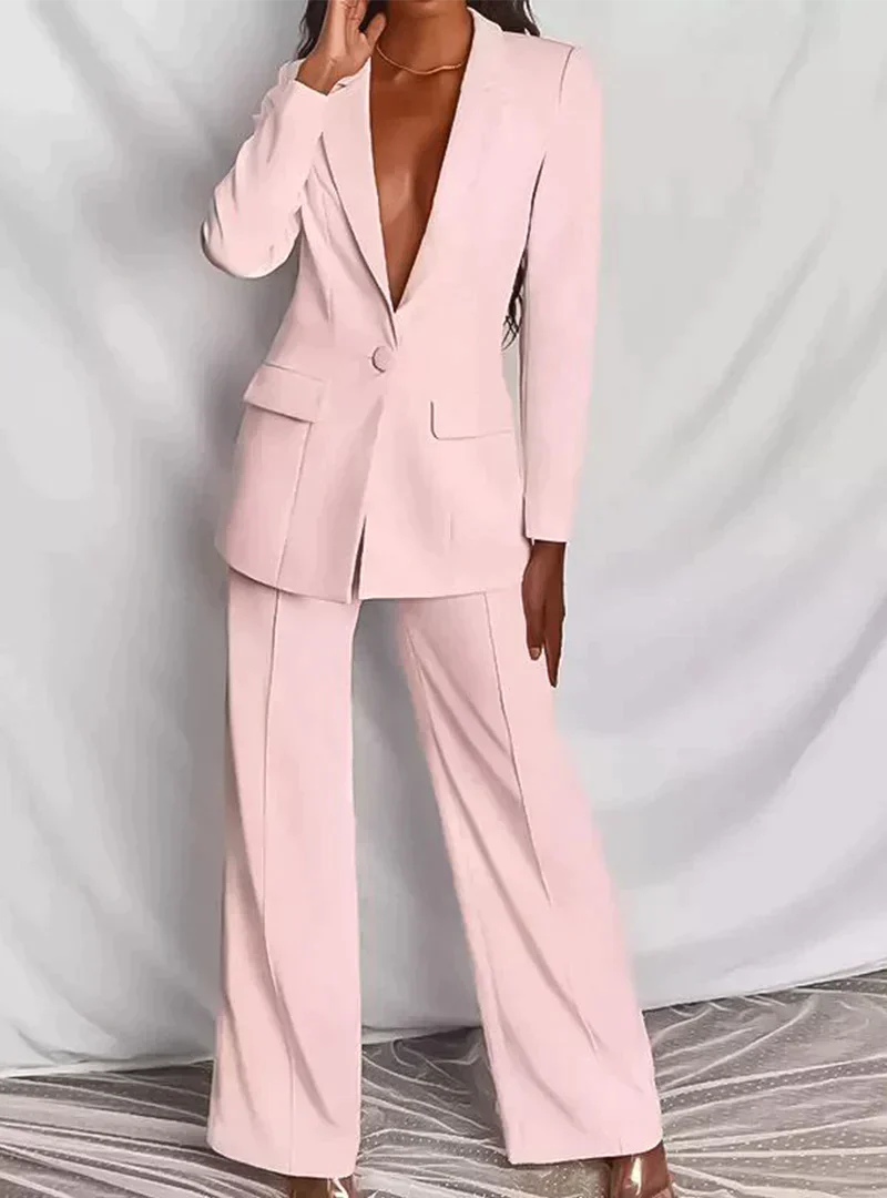 Ensemble tailleur professionnel femme élégant – Blazer et pantalon taille haute pour bureau, affaires et occasions formelles