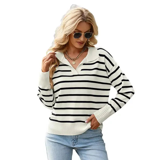 Casual women's long-sleeve polo shirt - Chic and comfortable