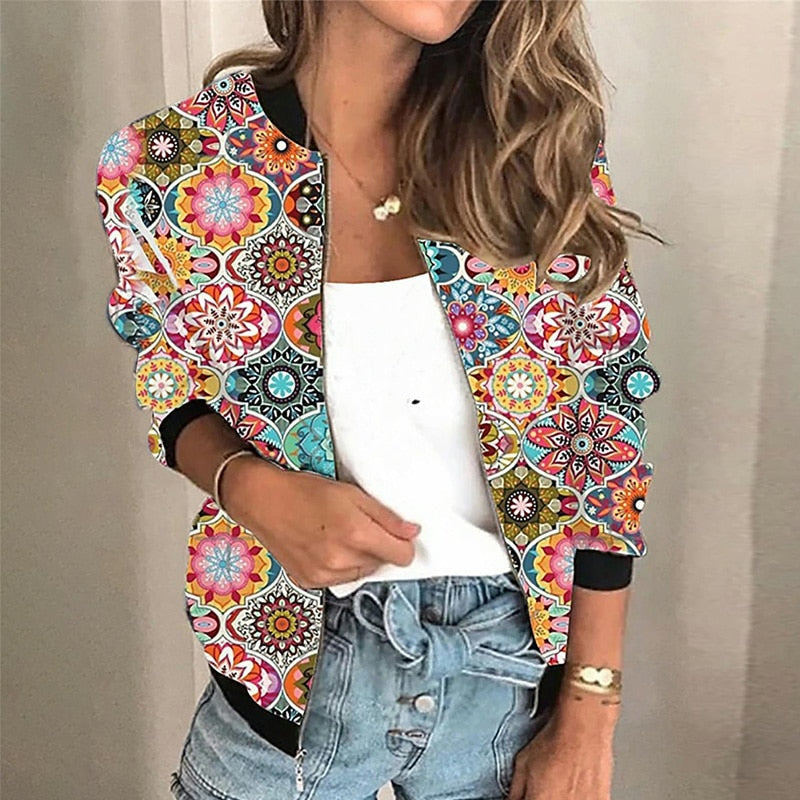 Veste décontractée féminine imprimée florale vintage de printemps