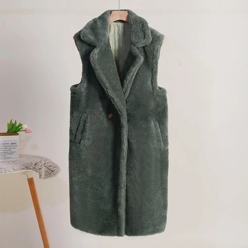 Veste Longue Sans Manches à Boutonnage Double pour Femme