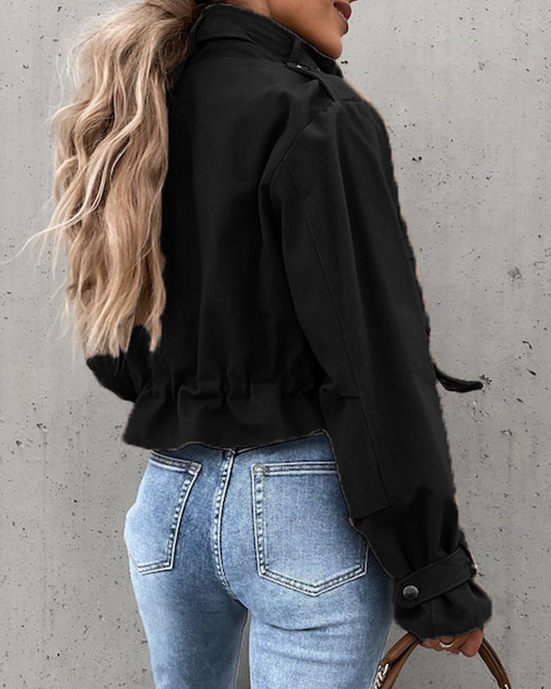 Veste Tactique Élégante pour Femme – Court Manteau à Boutons Confortable