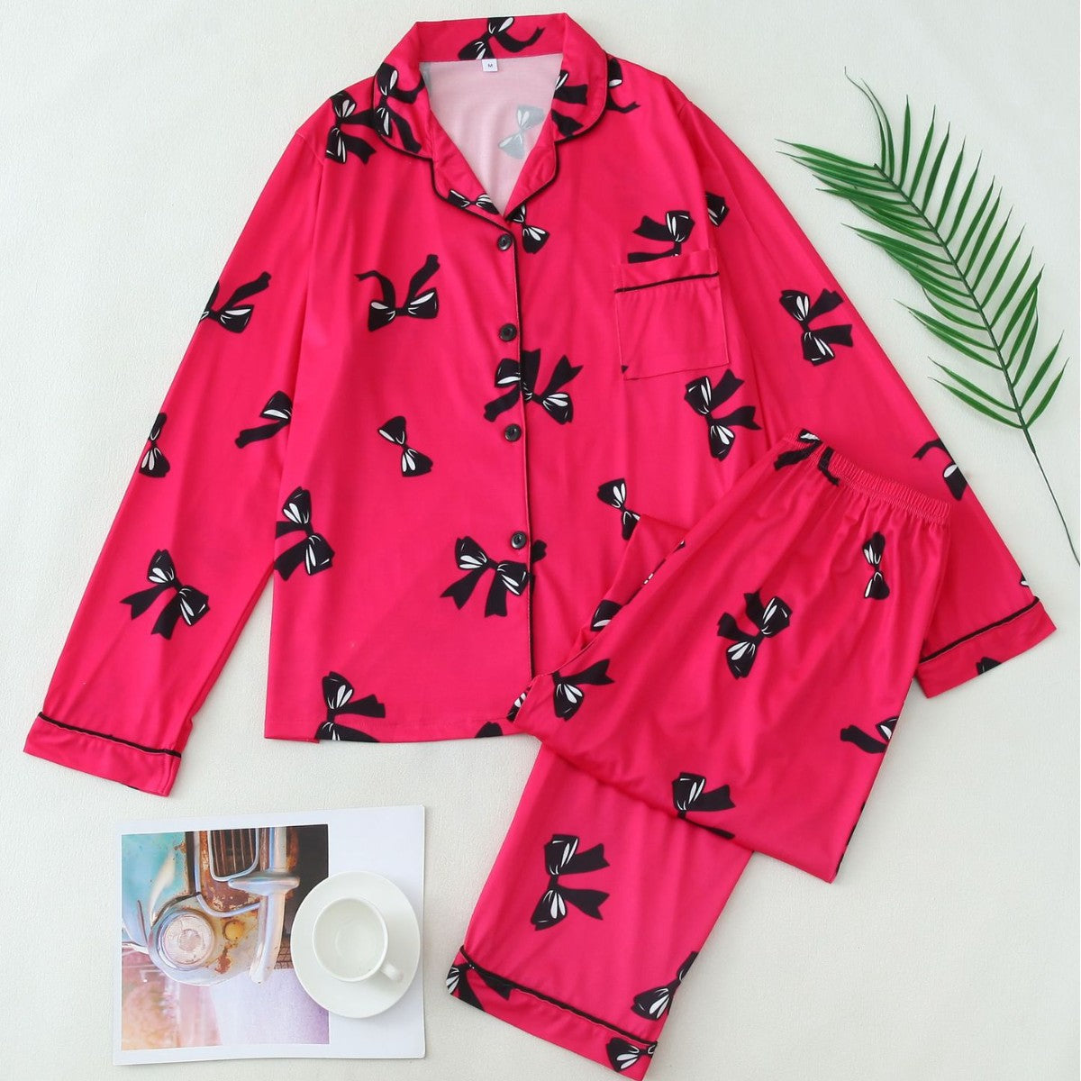 Pyjama Femme Manches Longues – Chemise Boutonnée Motif Rubanst