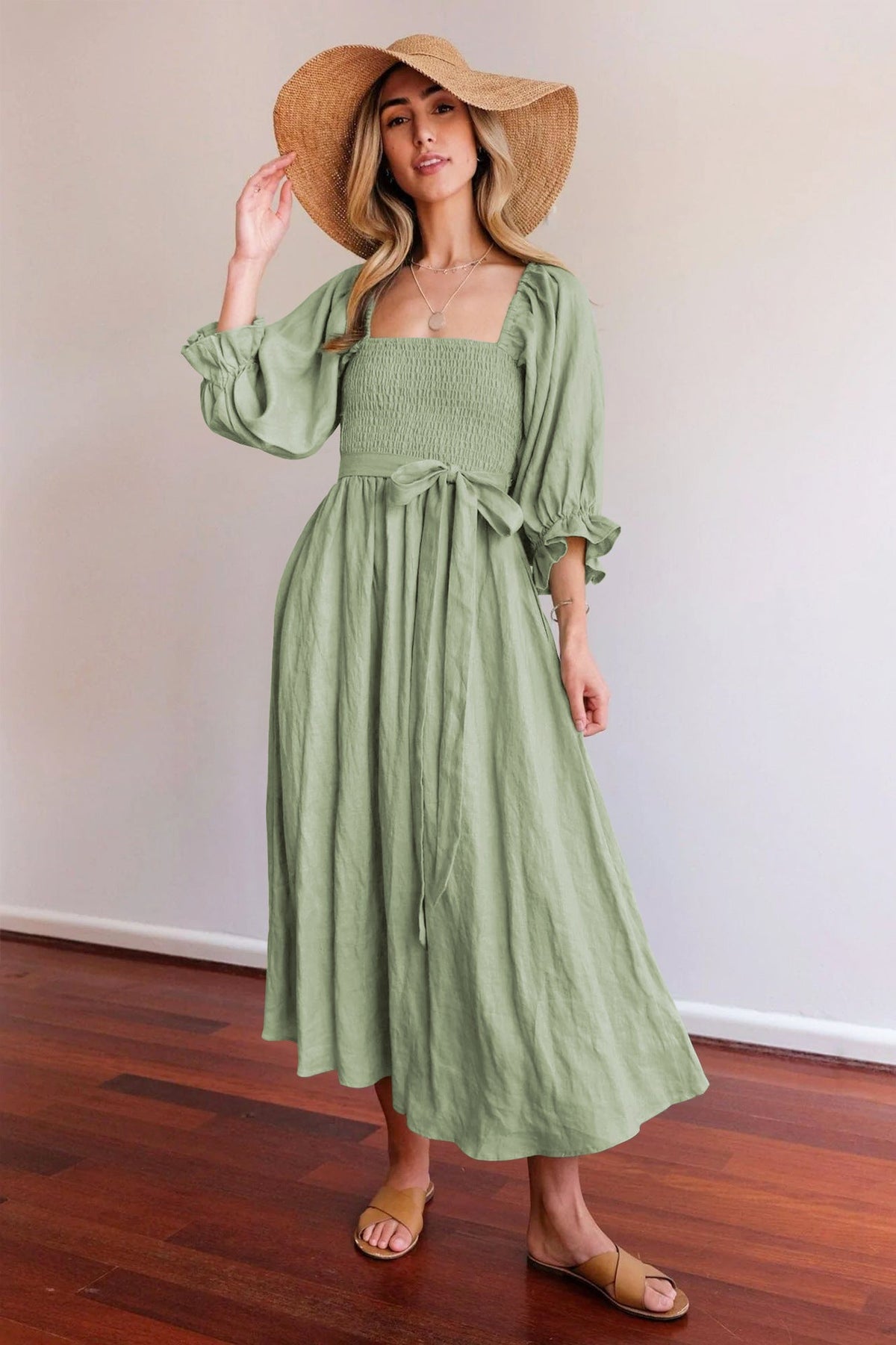 Robe longue femme à lien à la taille – Robe romantique élégante