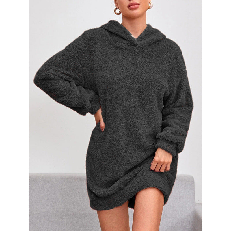 Vestido sudadera con capucha para mujer - Corte oversize de felpa suave