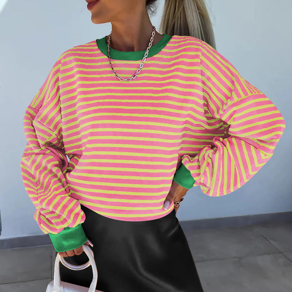 Sudadera de mujer a rayas de corte cuadrado – Informal y moderna