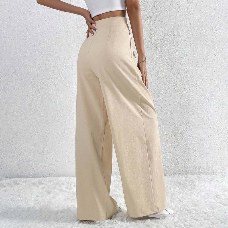 Wide beige light elegant trousers for women – Comfortable, high waist