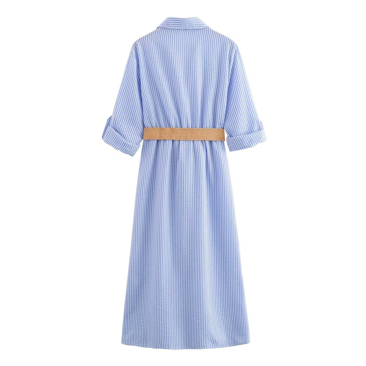 Striped Shirt Dress with Pockets for Women – Lightweight Cotton Blend, Elegant