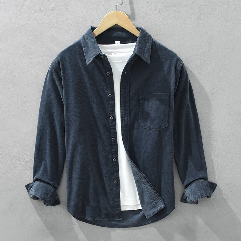 Chemise Homme Élégante Rétro en Velours Côtelé à Boutons – Tenue Décontractée