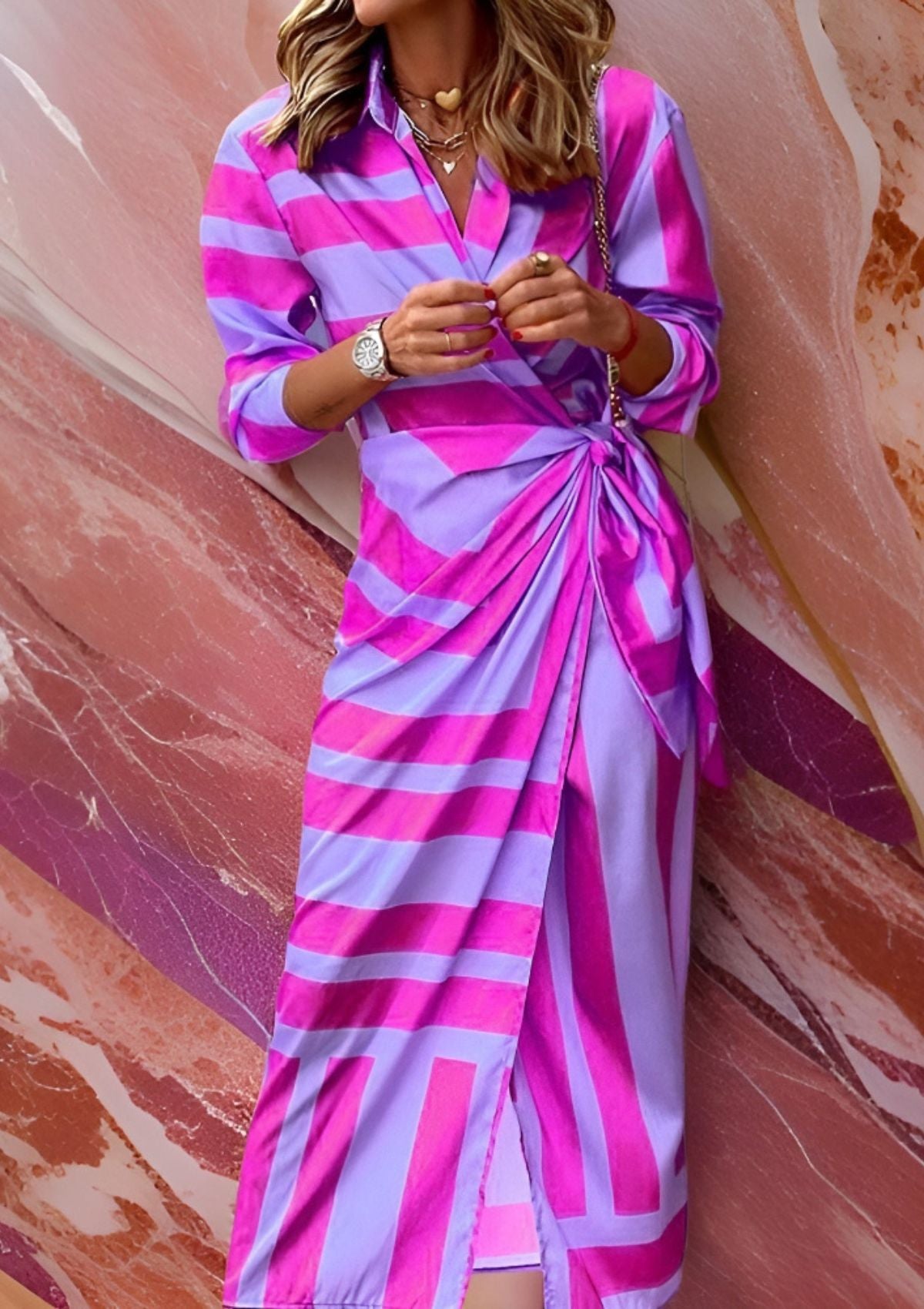 Robe chemise cintrée imprimée pour femme